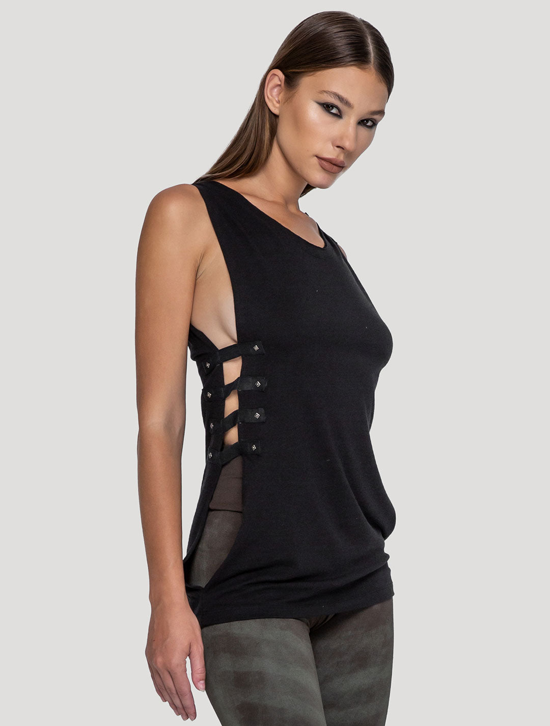 Black Slashed Open Sides Hybrid 100% Organic Cotton Top - Psylo Fashion