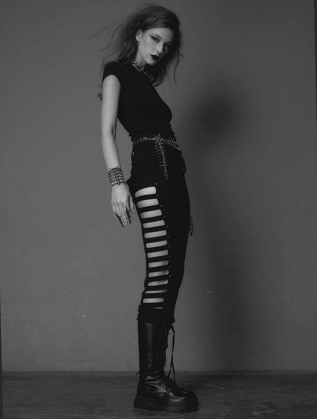 Organic Cotton Lycra 'Slashed' High-Waist Maxi Skirt Psylo Fashion