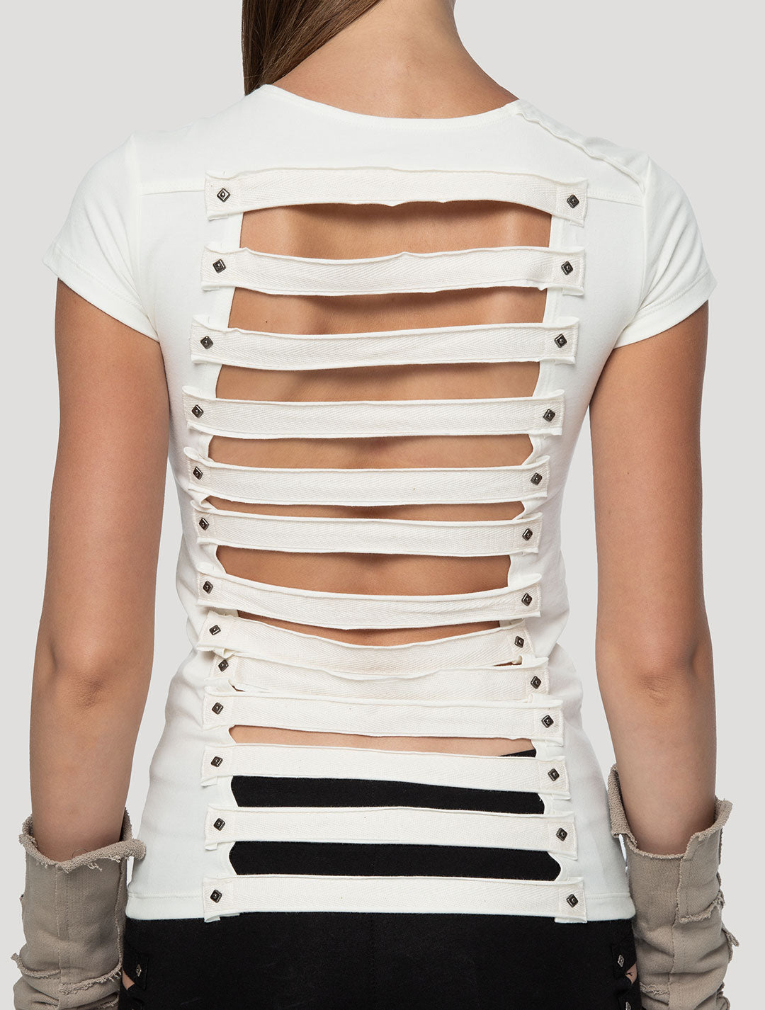 White Slashed Open-Back Top - Psylo Fashion