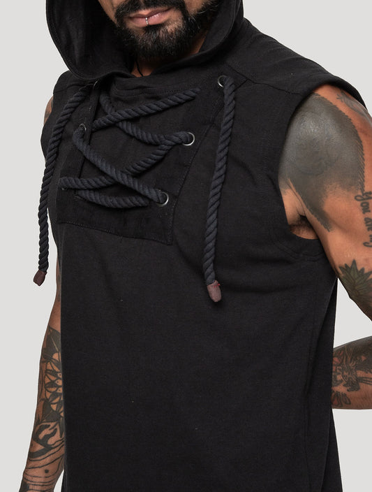 Black 'Spirit' Sleeveless Hoodie Tee - Psylo Fashion