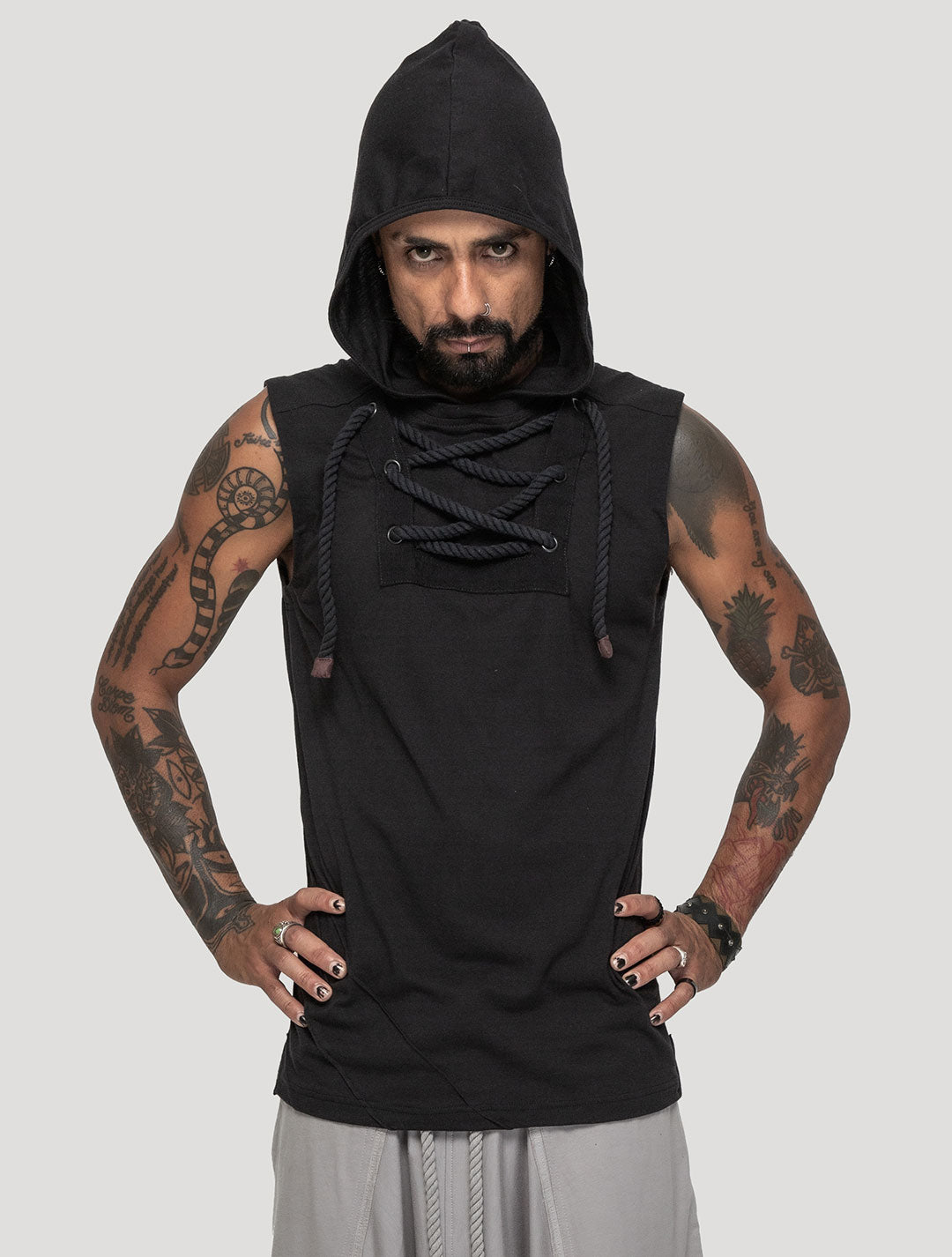 Black 'Spirit' Sleeveless Hoodie Tee - Psylo Fashion