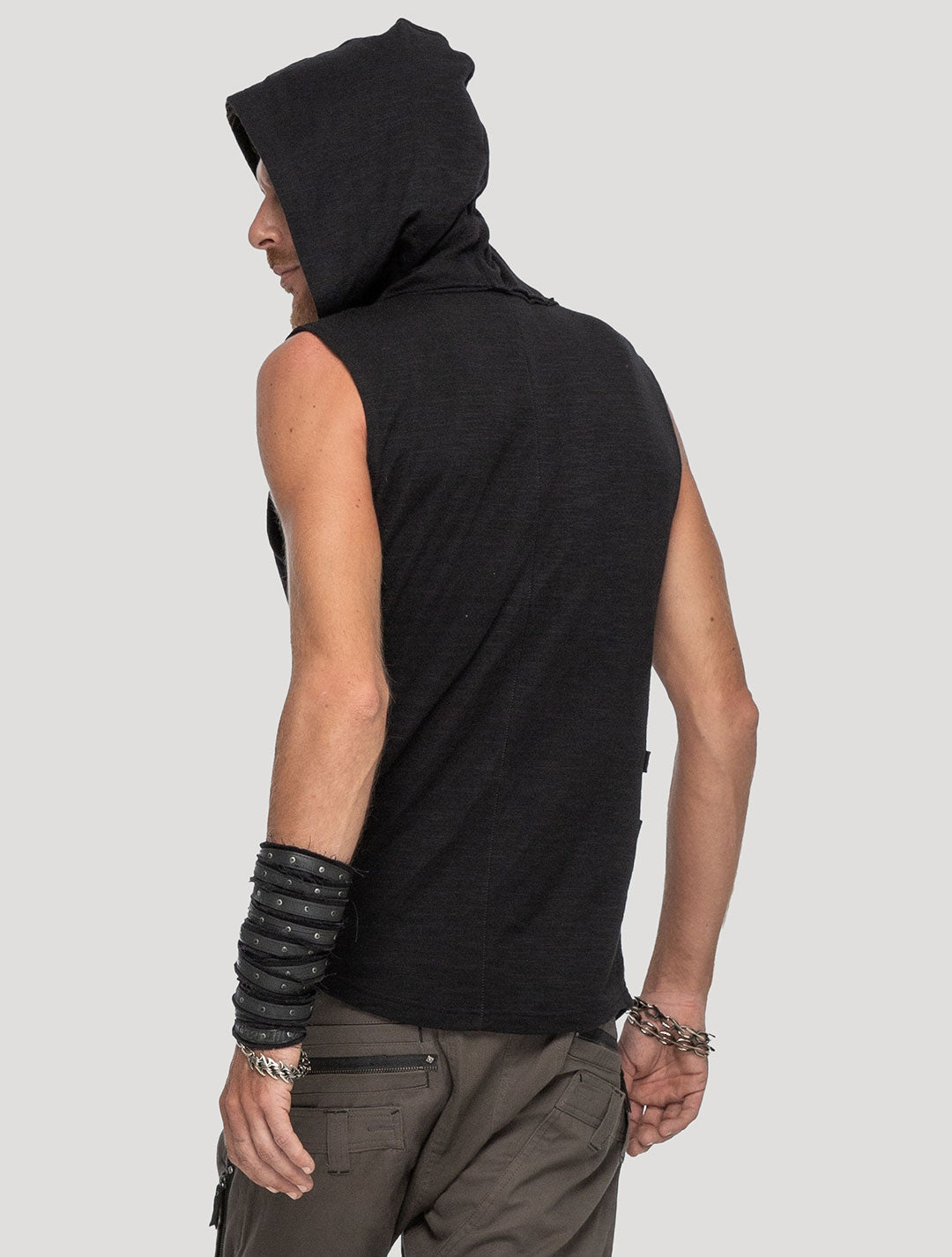 Black Slashed Sleeveless Hoodie Tee - Psylo Fashion