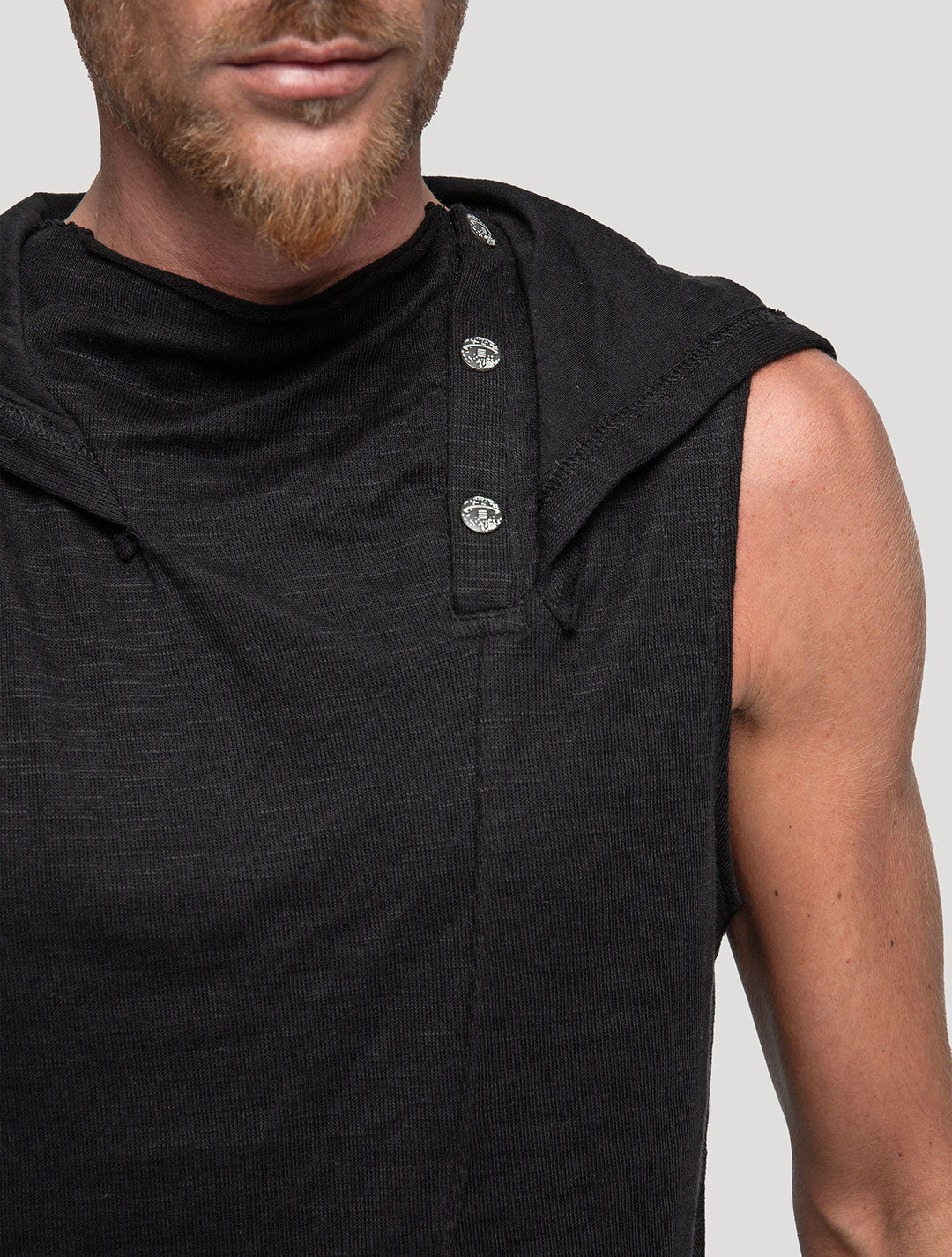 Black Slashed Sleeveless Hoodie Tee - Psylo Fashion