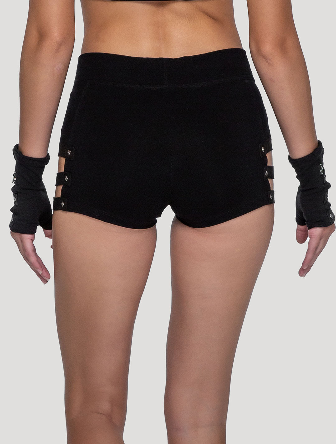 Black Slashed Mini Shorts | Bamboo-Organic Cotton Lycra Hot Pants by Psylo