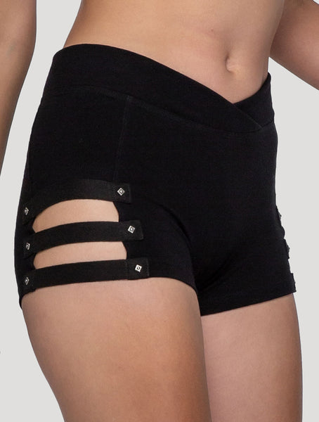 Black Slashed Mini Shorts | Bamboo-Organic Cotton Lycra Hot Pants by Psylo