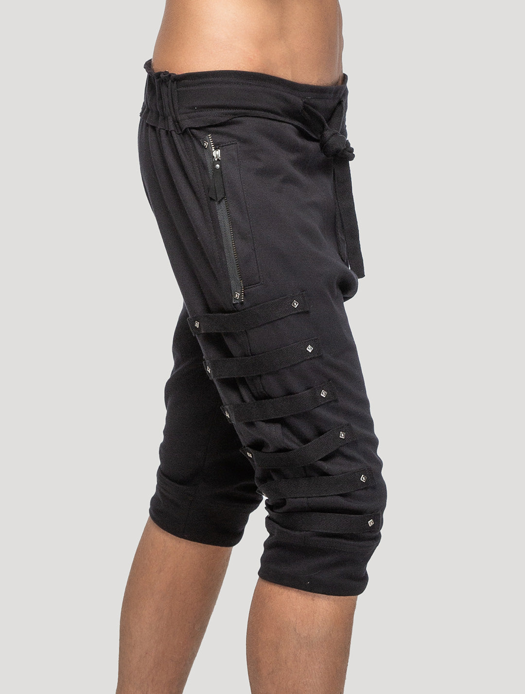 Black Slashed 100% Organic Cotton Track Shorts - Psylo Fashion