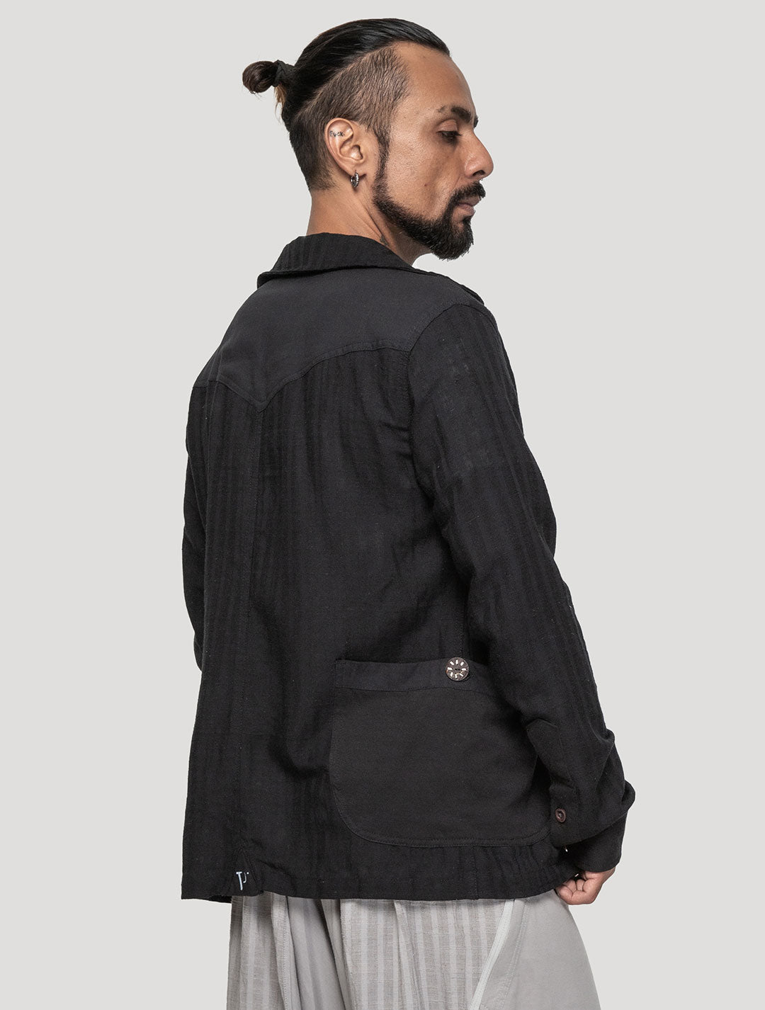 Black 'Taiji' Striped Shacket - Psylo Fashion