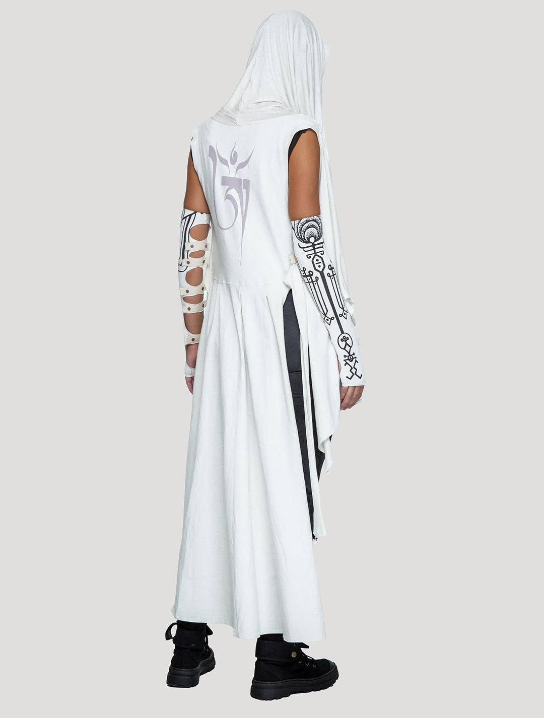 Off White Virgin Hooded Long Kaftan - Psylo Fashion