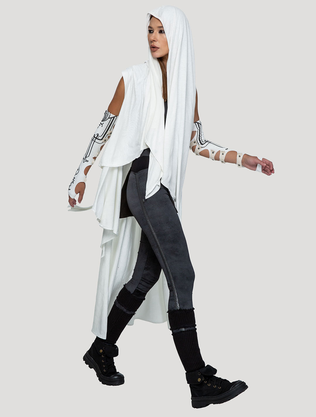 Off White Virgin Hooded Long Kaftan - Psylo Fashion