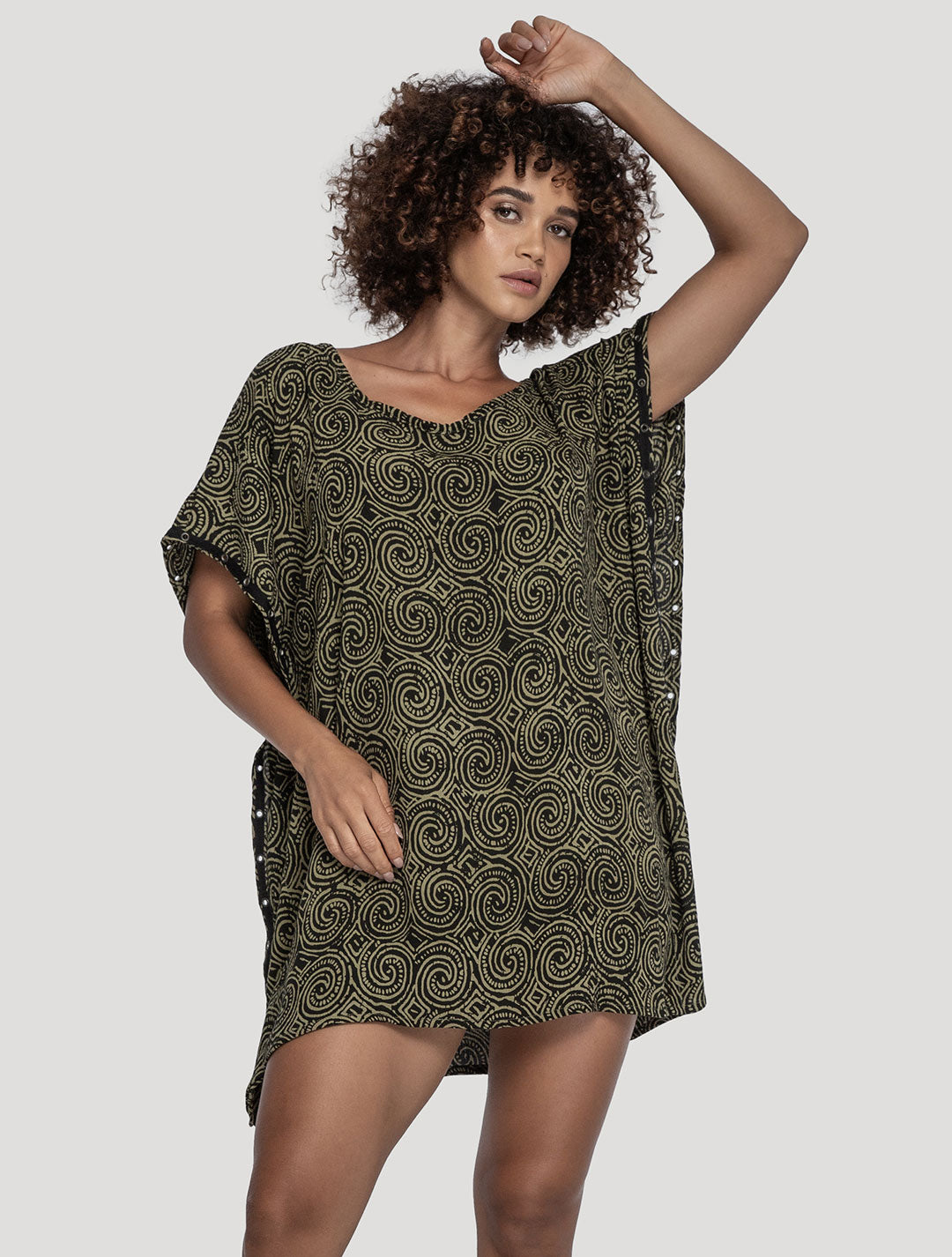 Olive/Komodo 'Wanderer' Printed Poncho - Psylo Fashion