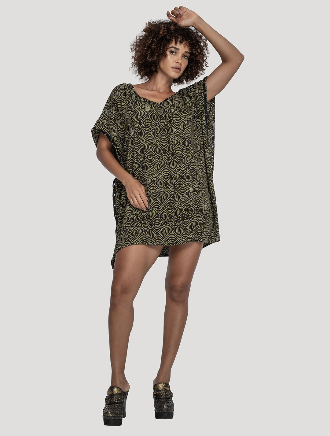 Olive/Komodo 'Wanderer' Printed Poncho - Psylo Fashion