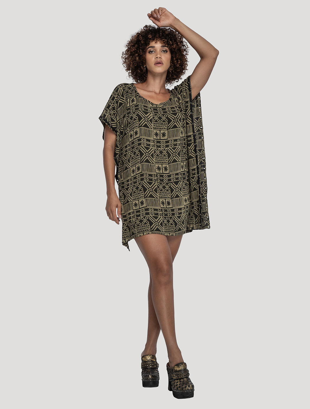 Olive/Java 'Wanderer' Printed Poncho - Psylo Fashion