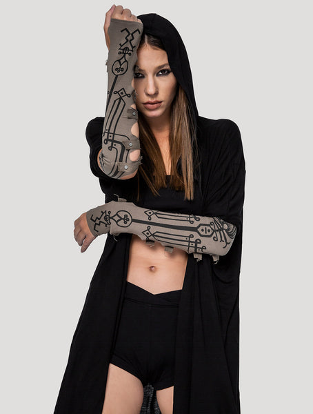 Yin-Yang Long Gloves made from Organic Cotton Lycra - Psylo Fashion