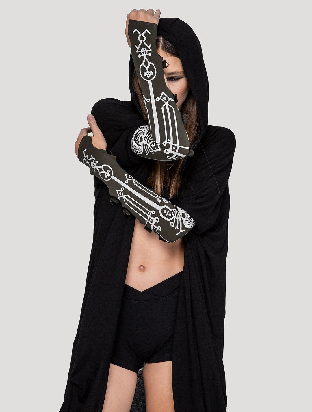 Yin-Yang Long Gloves made from Organic Cotton Lycra - Psylo Fashion