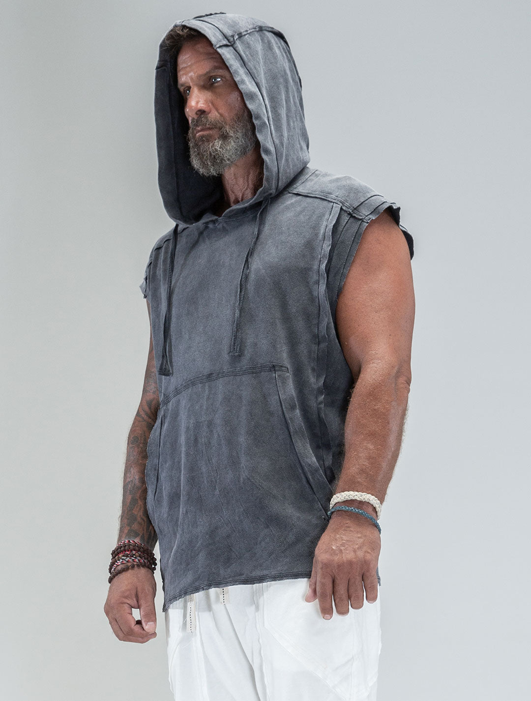100% Cotton 'Rhino' Sleeveless Baggy Hoodie Sweatshirt – Psylo Fashion