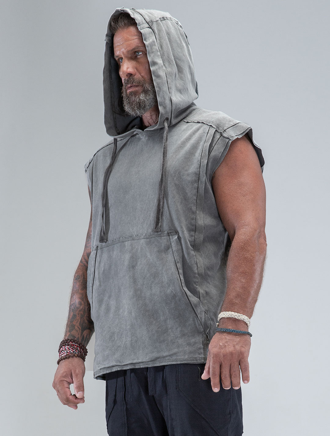 100% Cotton 'Rhino' Sleeveless Baggy Hoodie Sweatshirt – Psylo Fashion