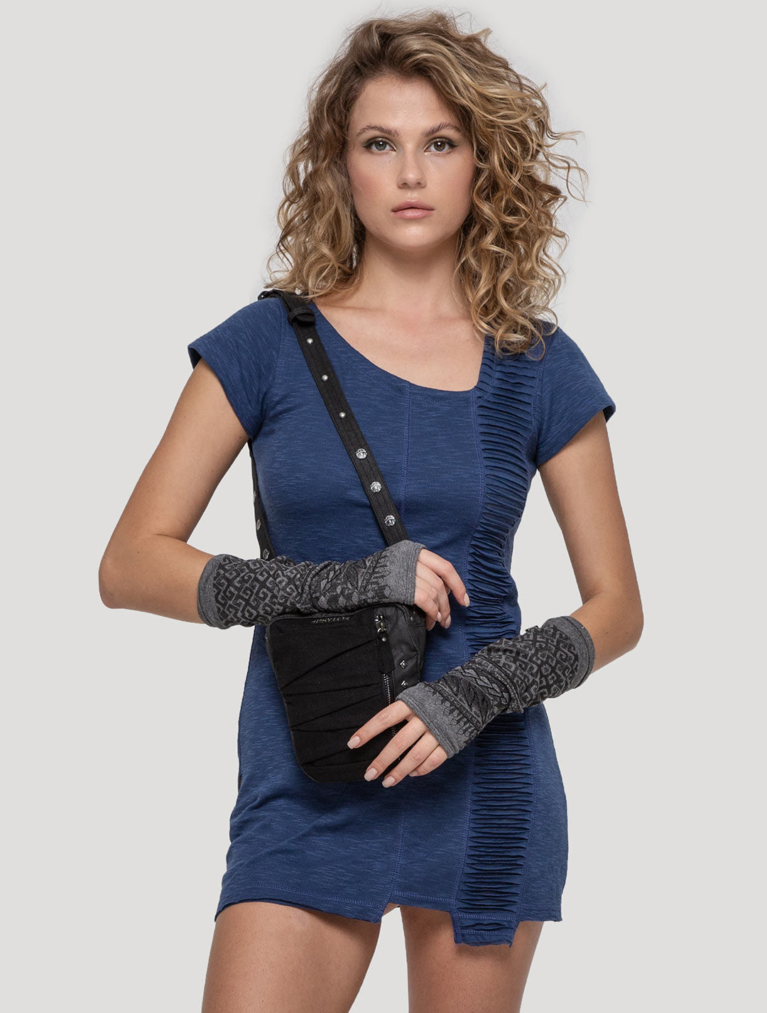 Black 'Aqua' 100% Cotton Shoulder Bag / Hip Pocket Belt