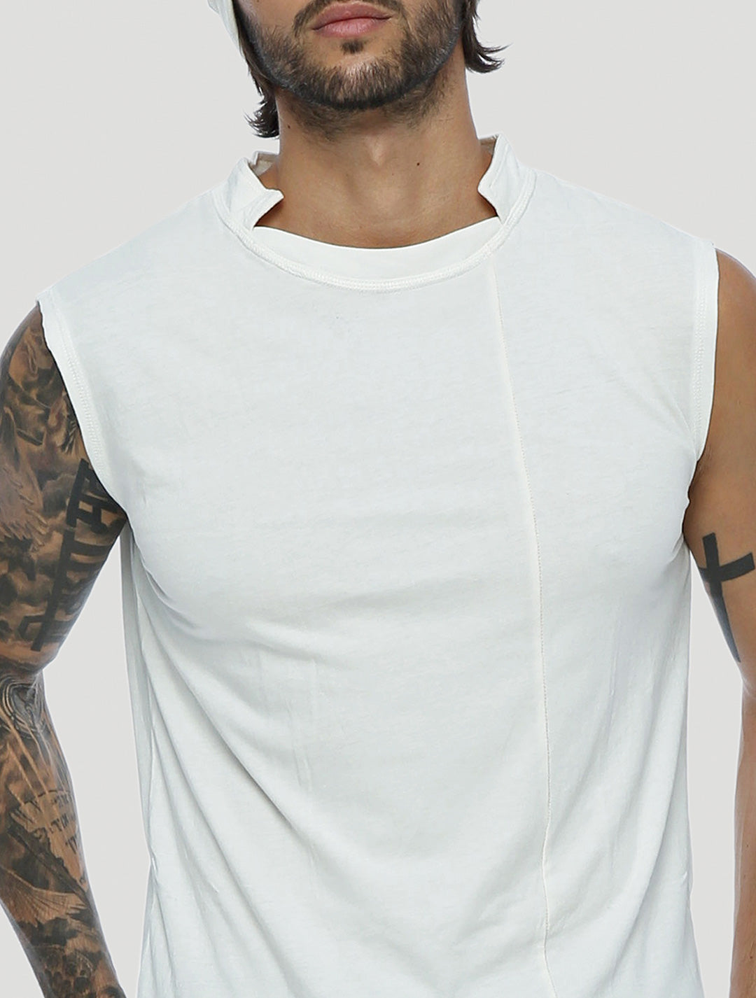 White Blended Sleeveless Tee - Psylo Fashion