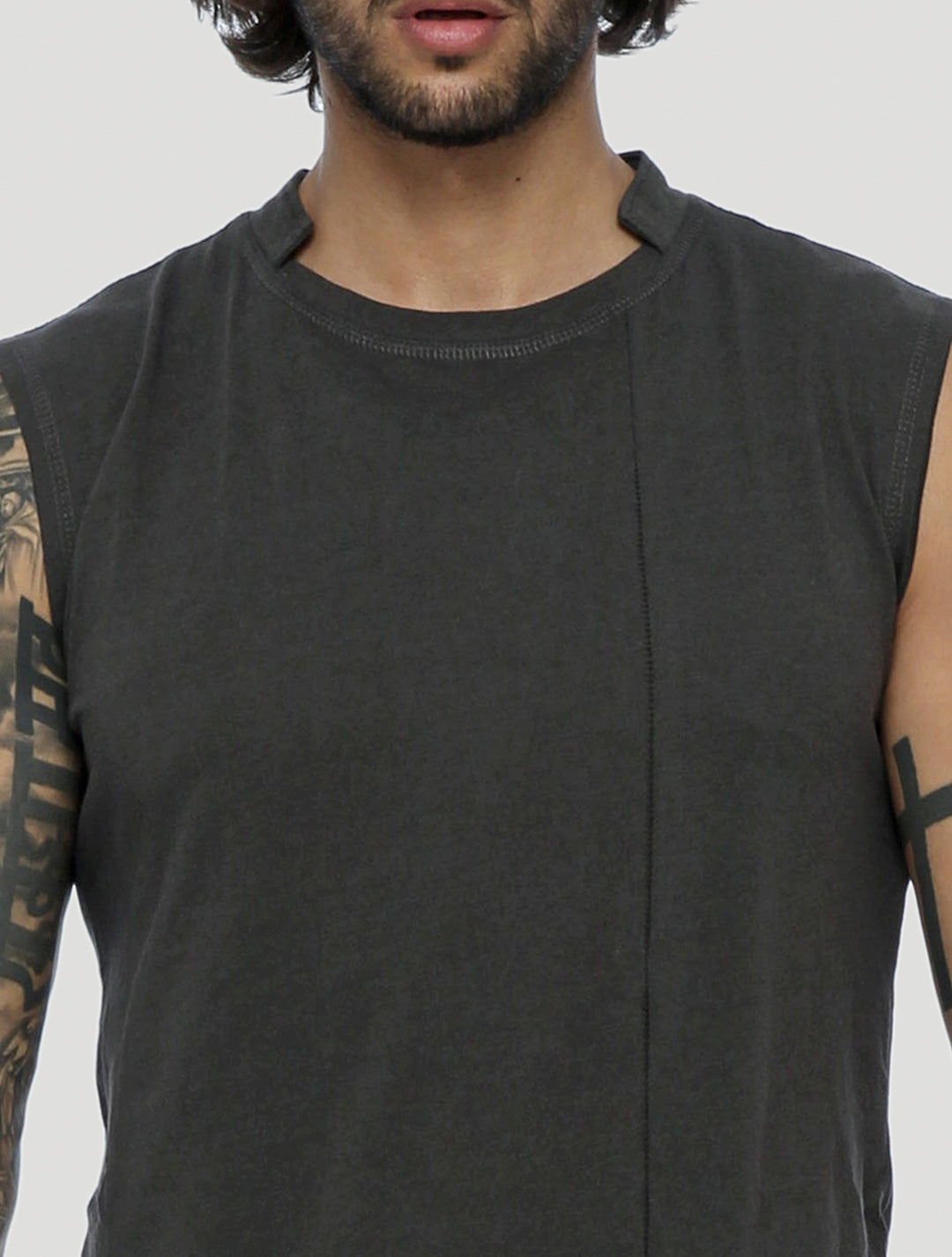 Olive Green Blended Sleeveless Tee - Psylo Fashion