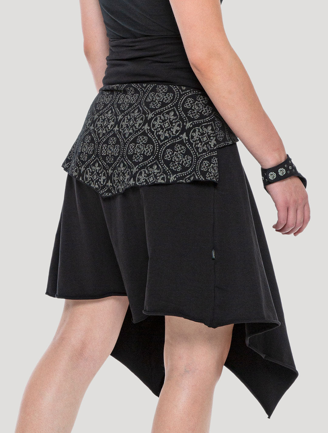 Black 'Drag' Organic Cotton Asymmetric Midi Skirt by Psylo Fashion