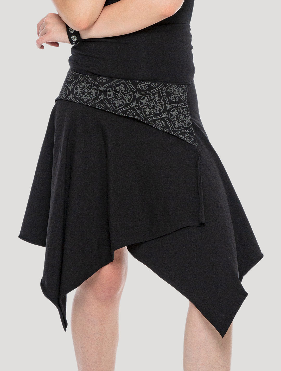 Black 'Drag' Organic Cotton Asymmetric Midi Skirt by Psylo Fashion