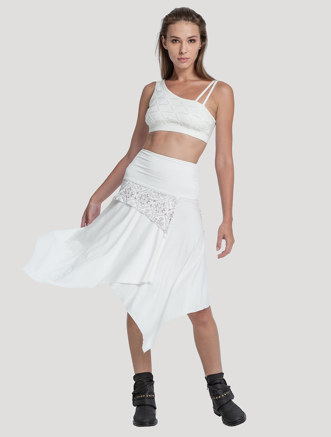 Off White 'Drag' Organic Cotton Asymmetric Midi Skirt by Psylo Fashion