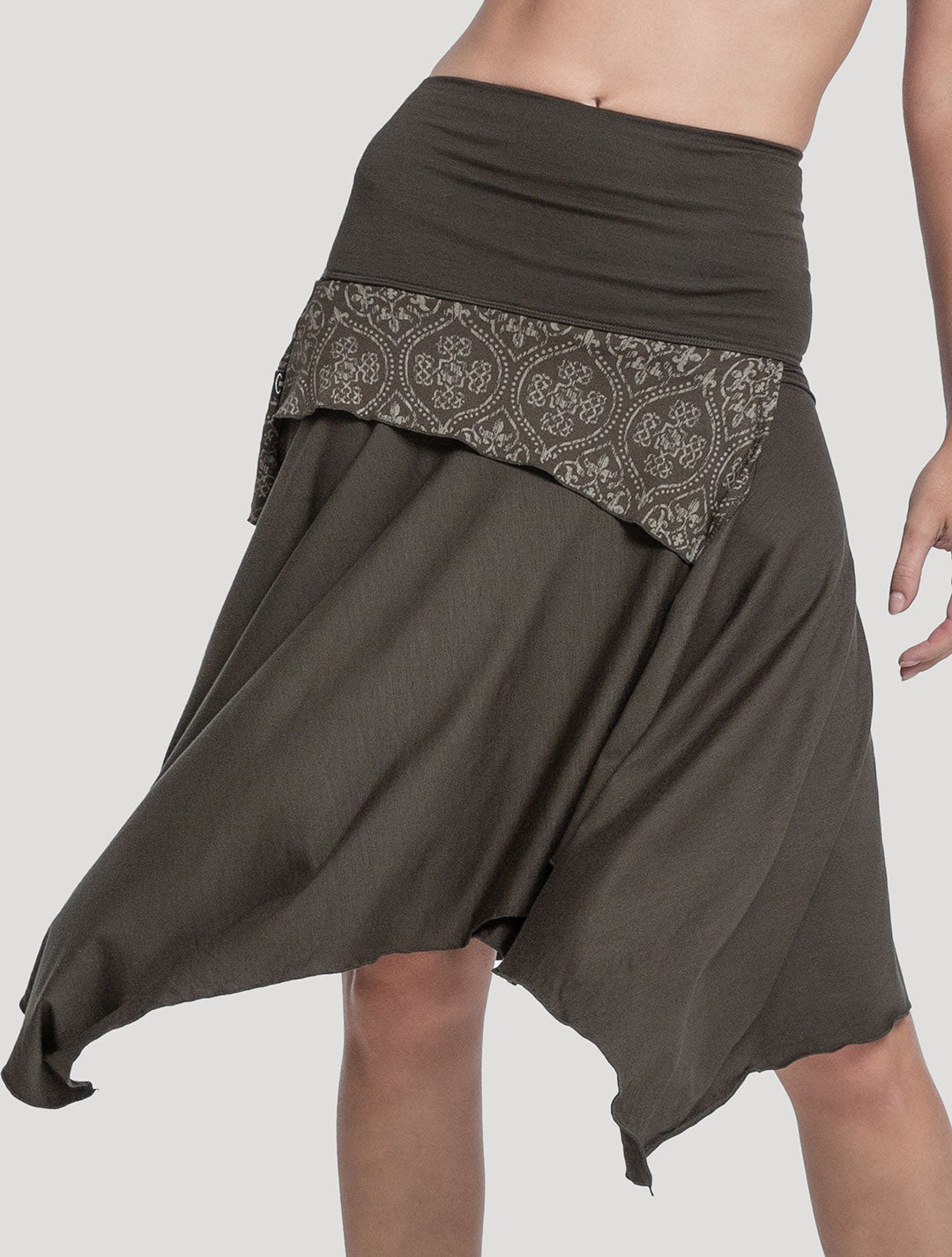 Olive Green 'Drag' Organic Cotton Asymmetric Midi Skirt by Psylo Fashion