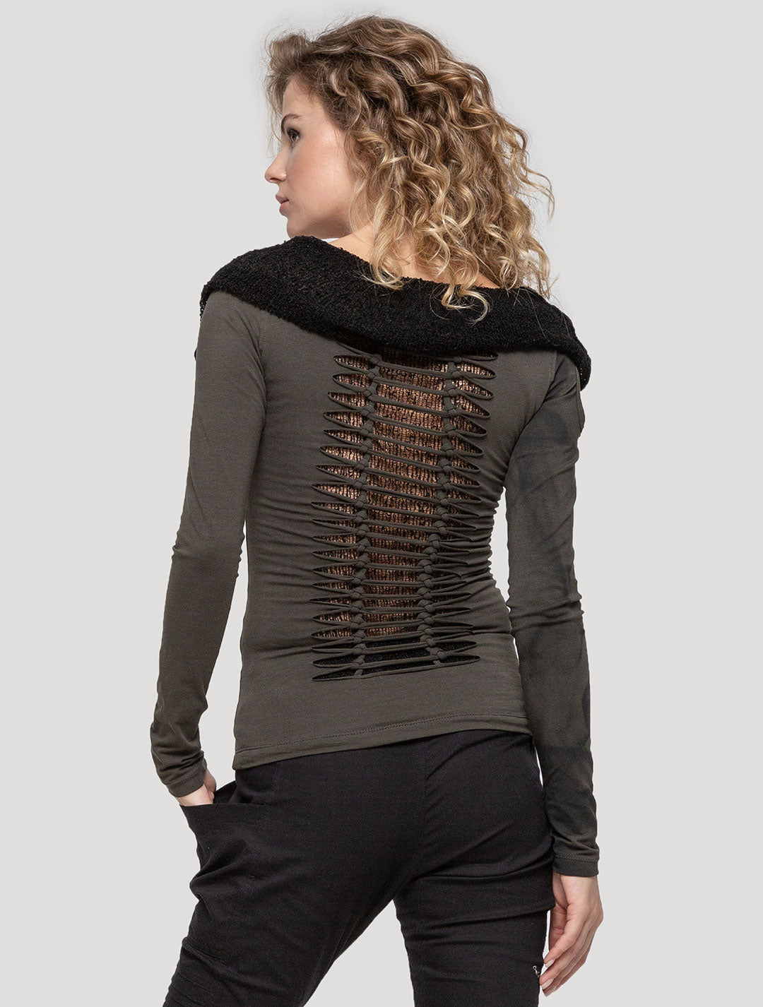 Olive green - black Gemini Long Sleeves Top - Psylo Fashion