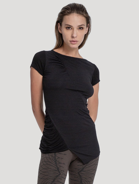 'Kirtan' Short Sleeves Black Top - Psylo Fashion