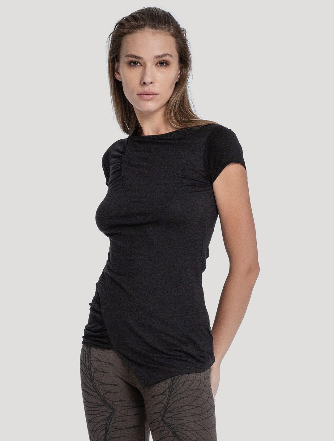 'Kirtan' Short Sleeves Black Top - Psylo Fashion