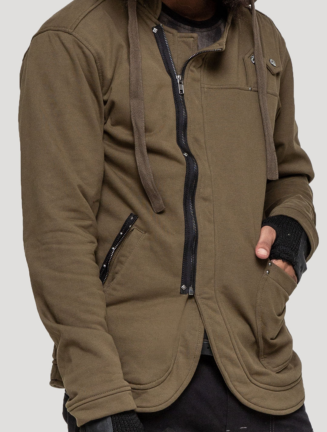 Olive green LPG Rmx Hooded Jacket - Psylo Fashion