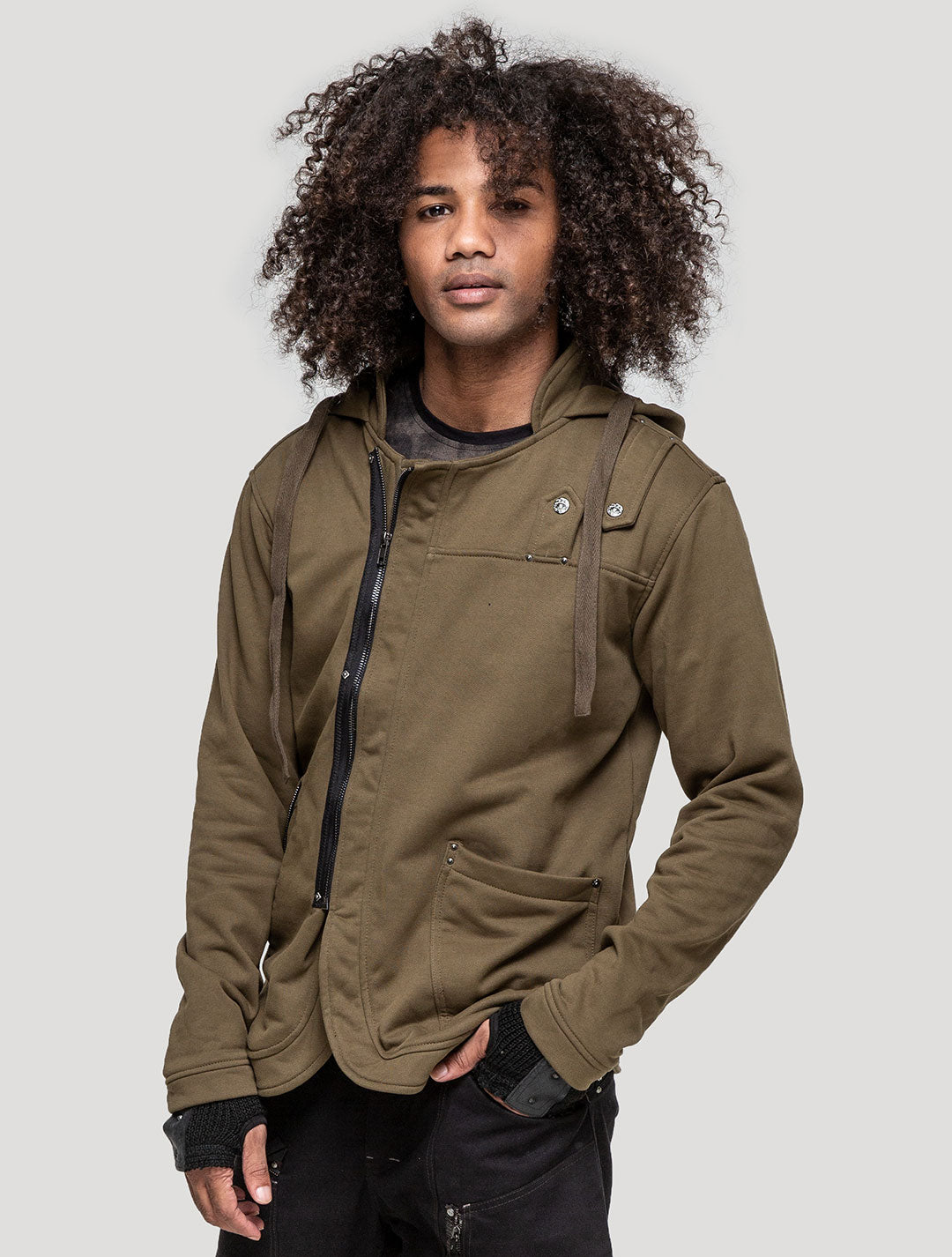 Olive green LPG Rmx Hooded Jacket - Psylo Fashion