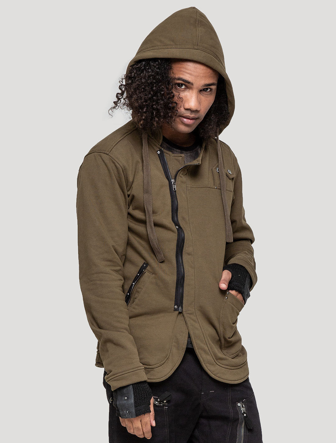 Olive green LPG Rmx Hooded Jacket - Psylo Fashion