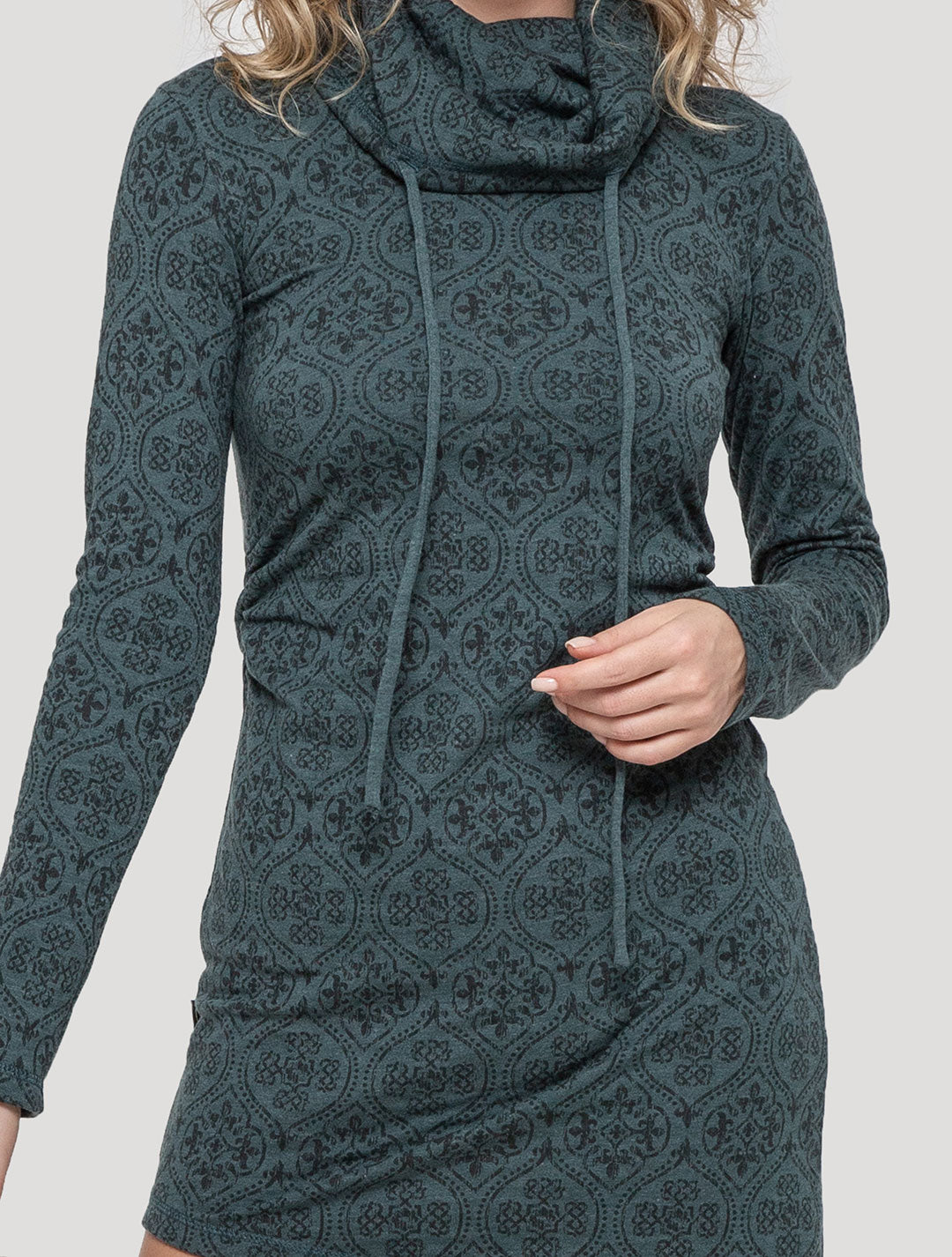 Teal Livia Long Sleeves Turtleneck Dress