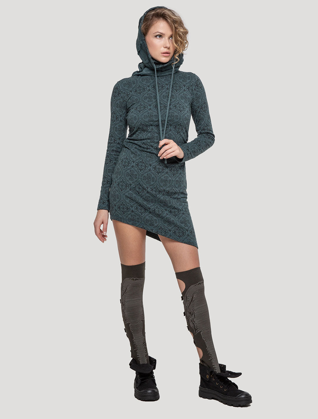 Teal Livia Long Sleeves Turtleneck Dress