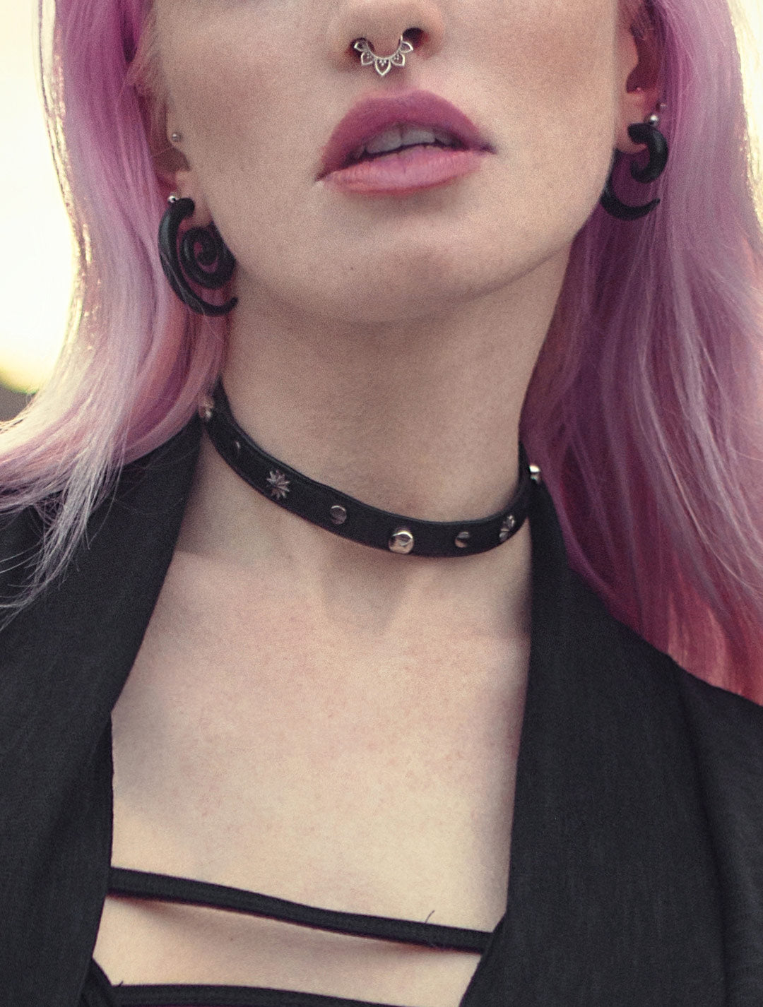 100% leather black choker with studs - Psylo Fashion