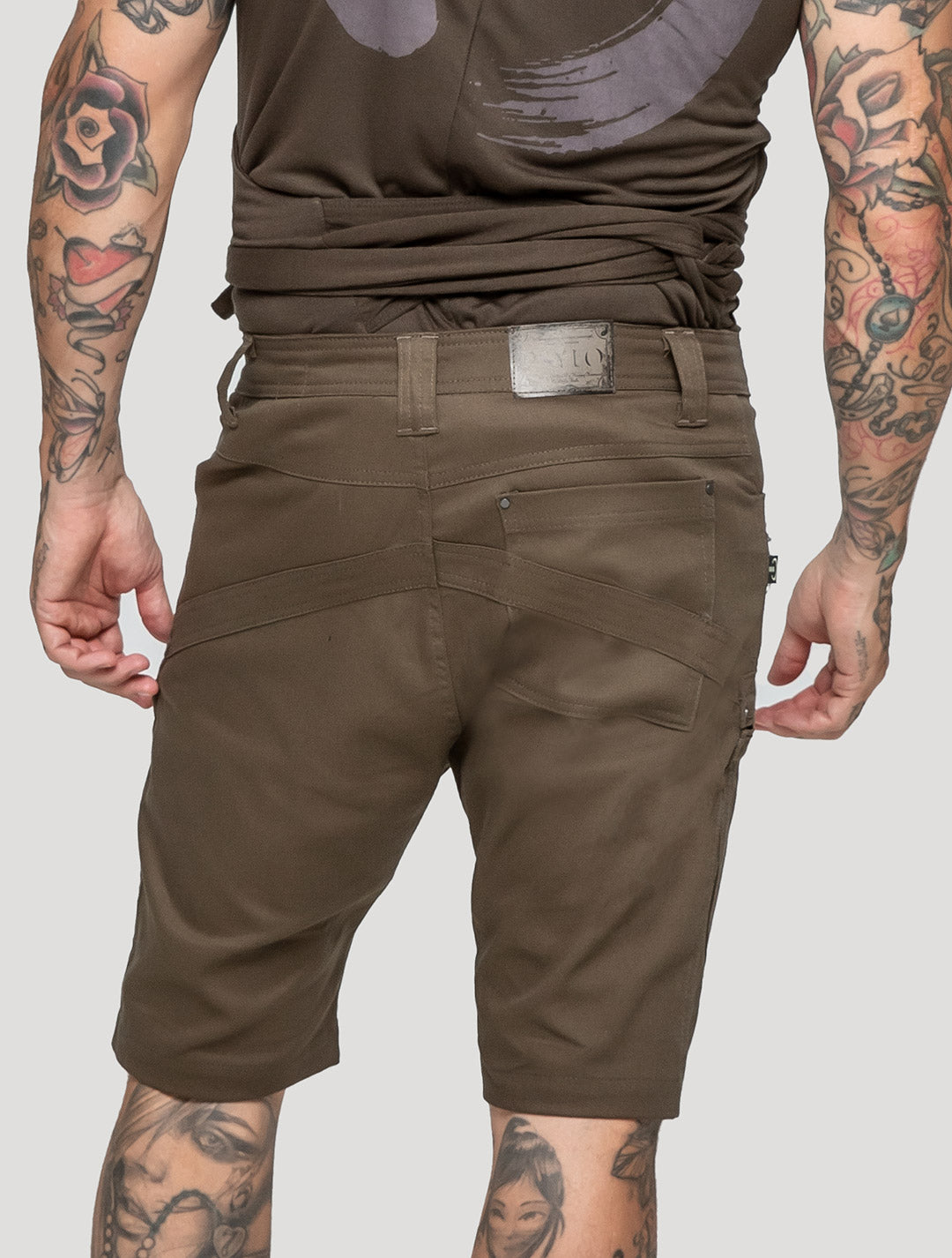 Grungy 'Mint Rmx' olive green Cotton Shorts by Psylo Fashion