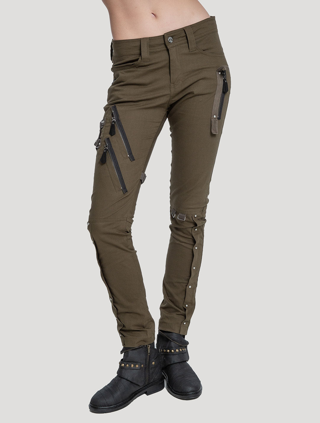 Green Olive 'Masa' Rmx Pencil Pants by Psylo Fashion