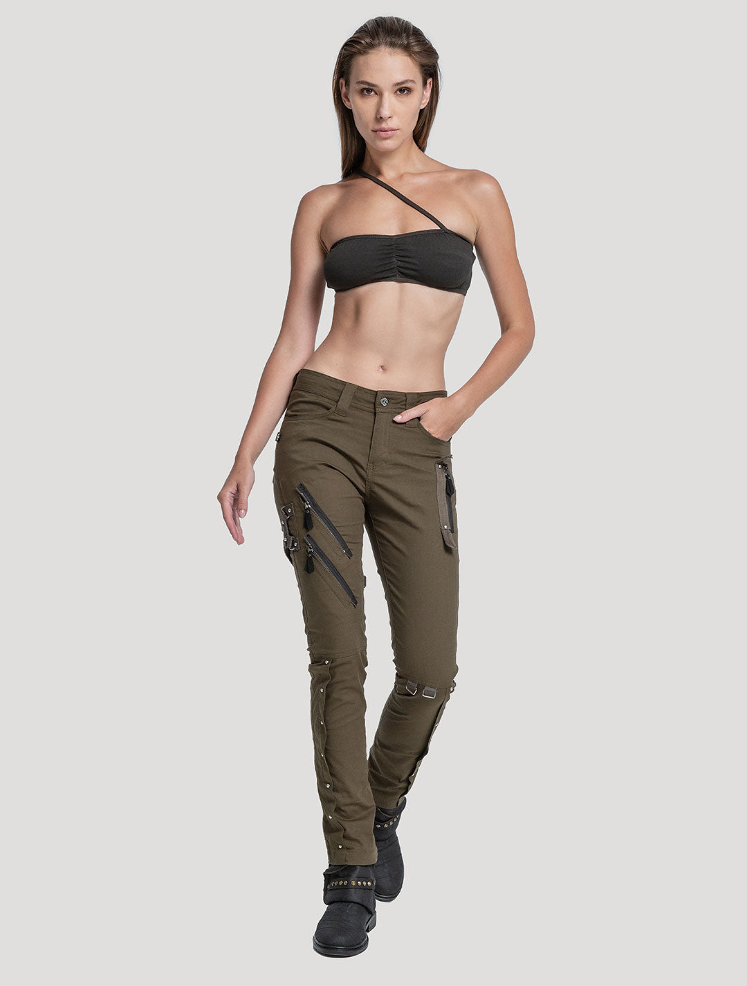 Green Olive 'Masa' Rmx Pencil Pants by Psylo Fashion