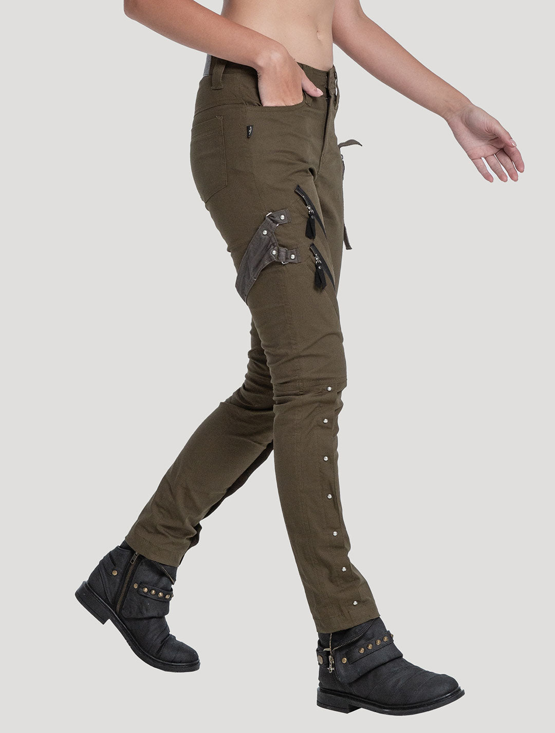 Green Olive 'Masa' Rmx Pencil Pants by Psylo Fashion