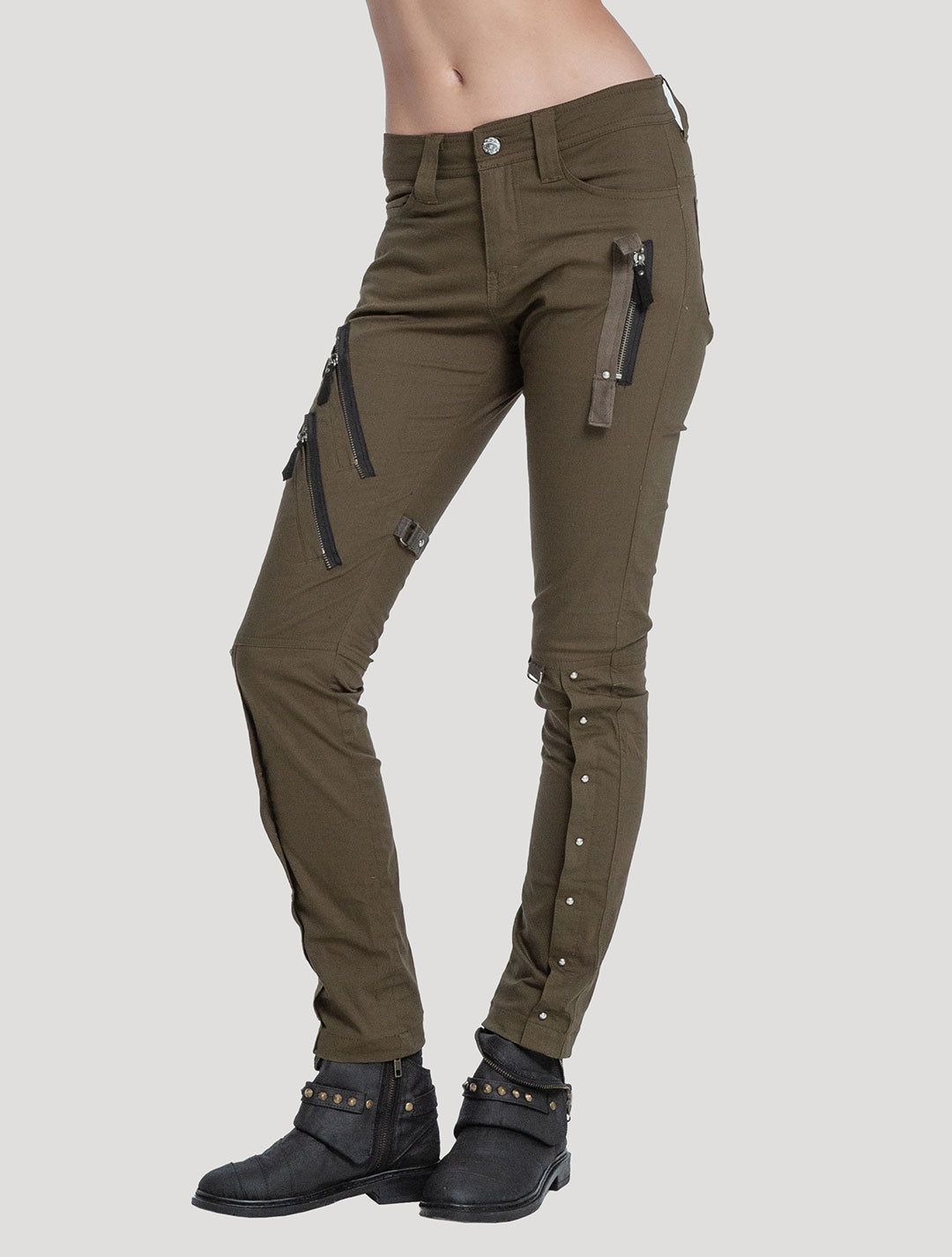 Green Olive 'Masa' Rmx Pencil Pants by Psylo Fashion