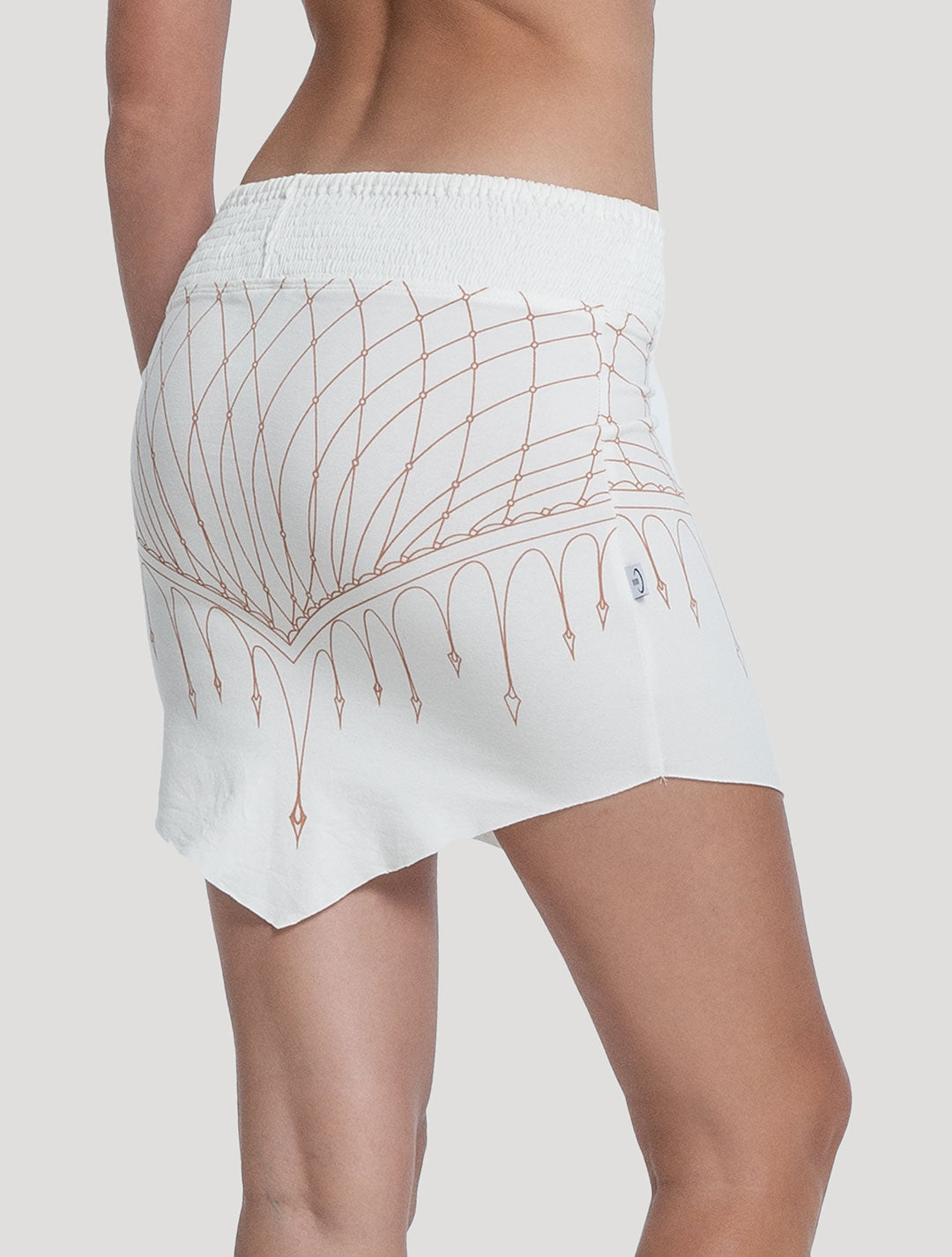 'Net' Printed Organic Cotton Lycra Off White Mini Skirt by Psylo Fashion