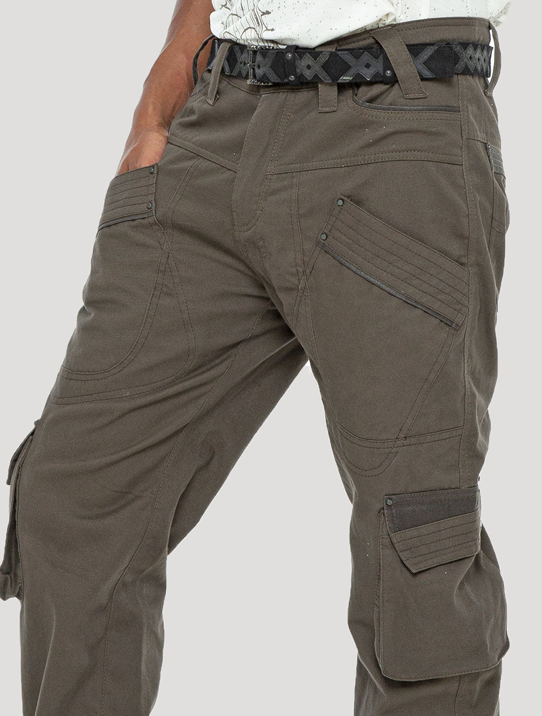 Olive green Ornament Rmx Cargo Pants - Psylo Fashion