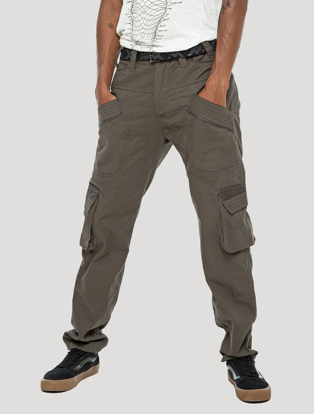 Olive green Ornament Rmx Cargo Pants - Psylo Fashion