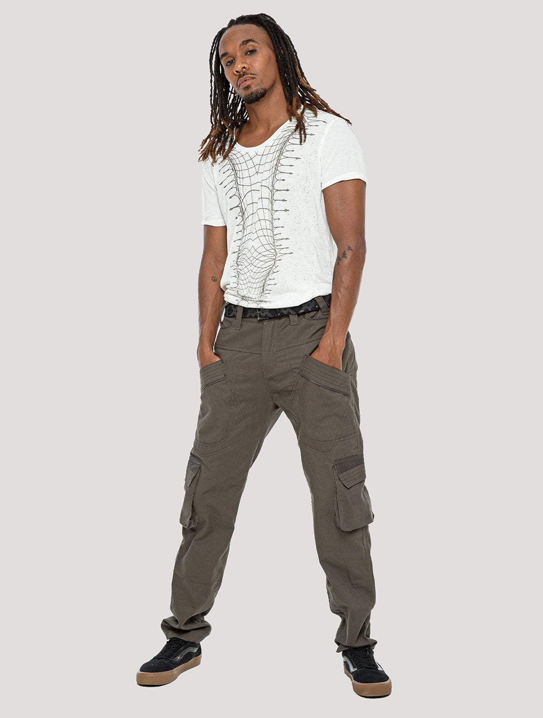Olive green Ornament Rmx Cargo Pants - Psylo Fashion