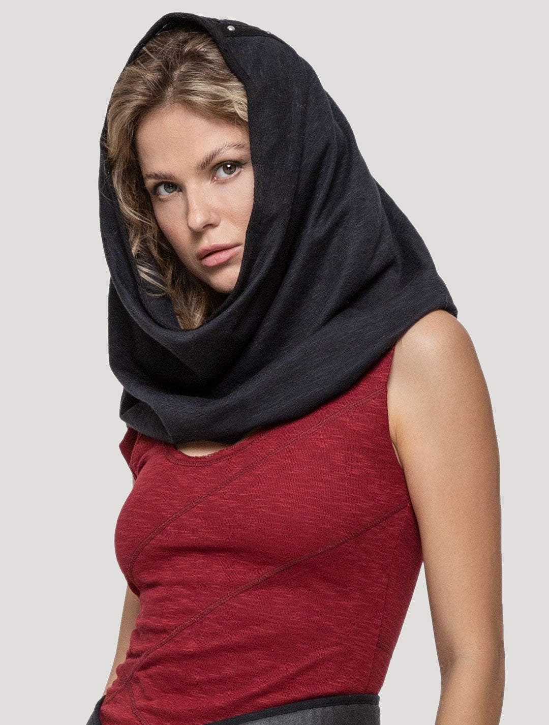 Black "Straps" Hooded Neckwarmer - Psylo Fashion