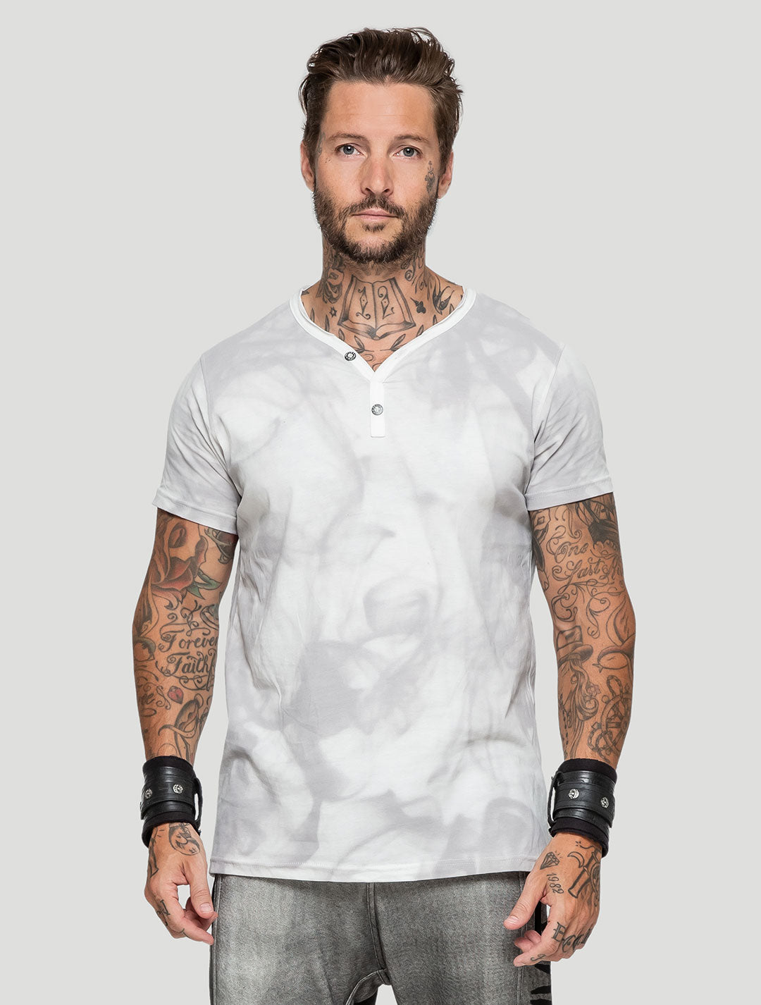 'Smoky' 100% Organic Cotton Printed Henley T-shirt