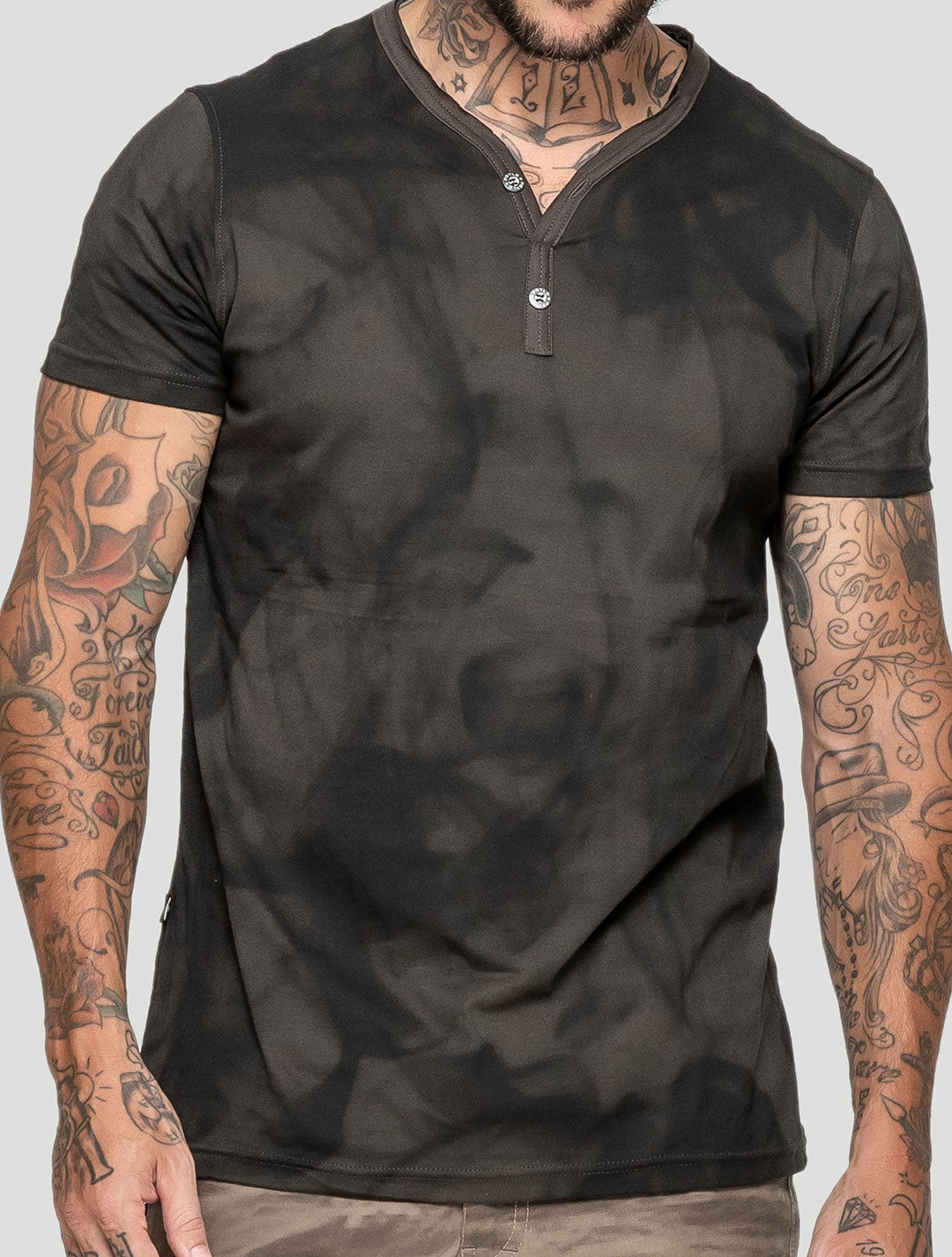 'Smoky' 100% Organic Cotton Printed Henley T-shirt