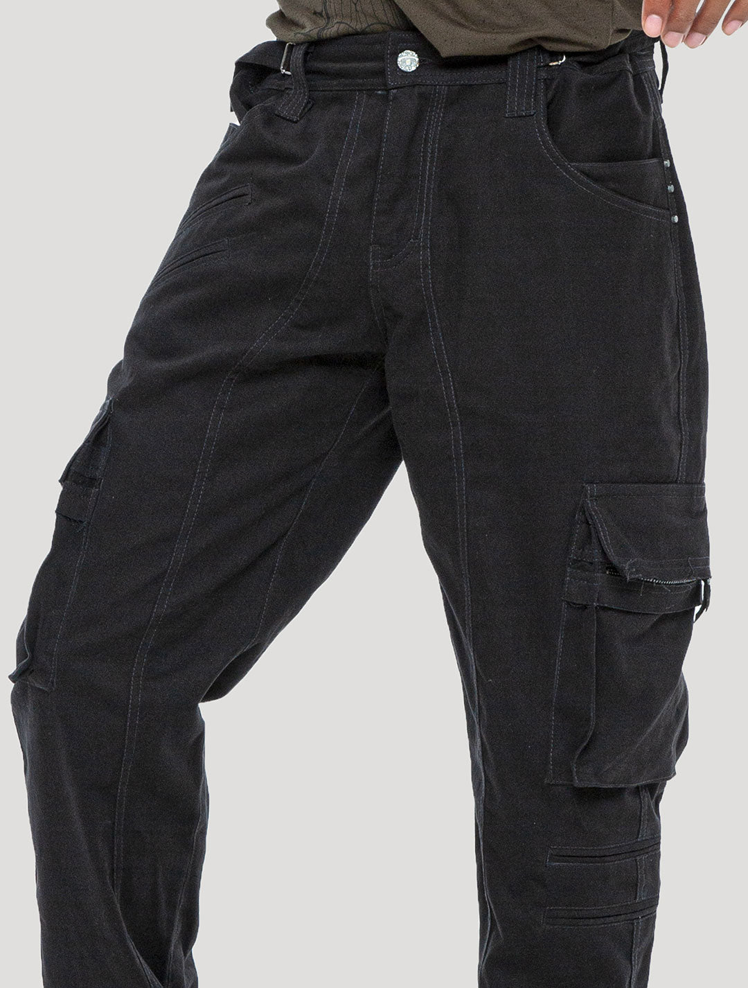 Black "Stripy Rmx" Cotton Cargo Pants - Psylo Fashion