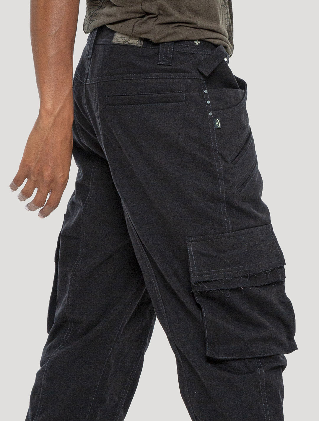 Black "Stripy Rmx" Cotton Cargo Pants - Psylo Fashion